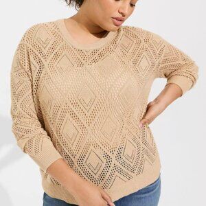 Torrid Pointelle Pullover Long Sleeve Sweater Beige - Size 1